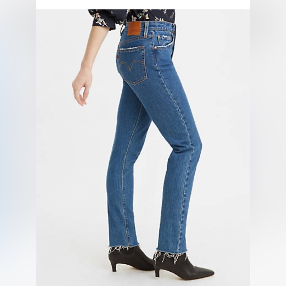 Levi’s premium 501 skinny jeans dark medium wash jive night moves frayed bottom